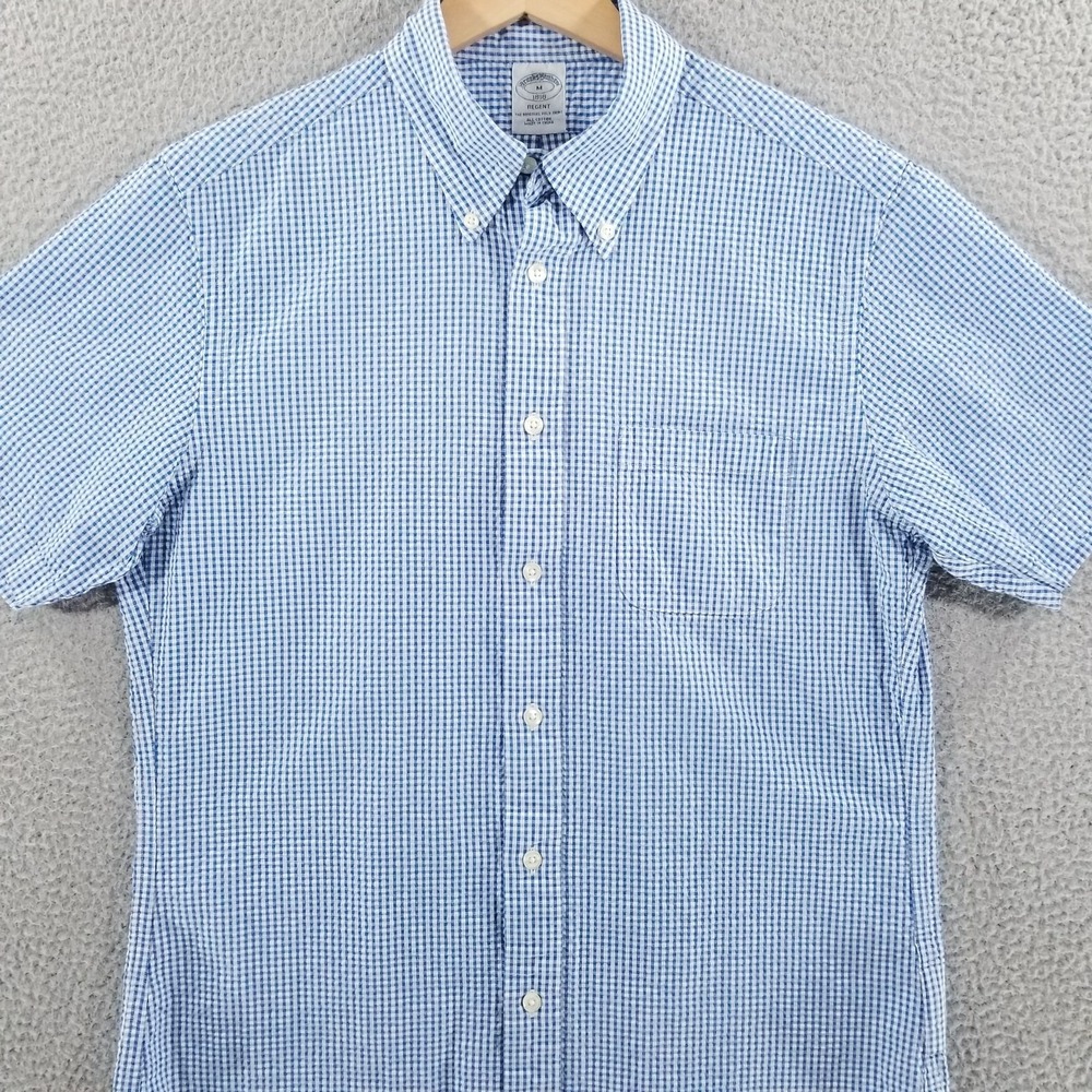 Brooks Brothers Shirt Mens Medium Blue Check Seersucker Regent Button Down 1818